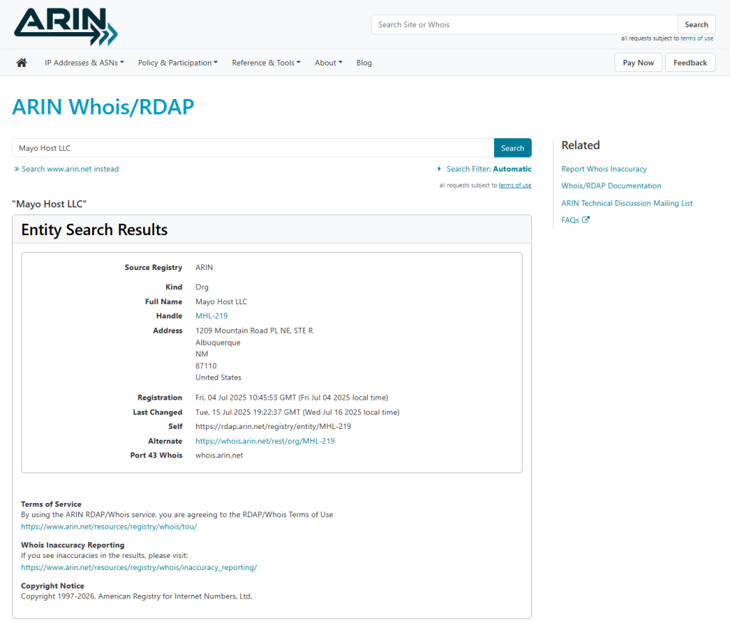 Mayo Host ARIN Member